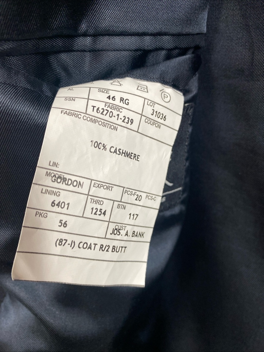 Jos A Bank 100% Cashmere Sportcoat Blazer Black Gordon 46R Old Money Business - Picture 5 of 7